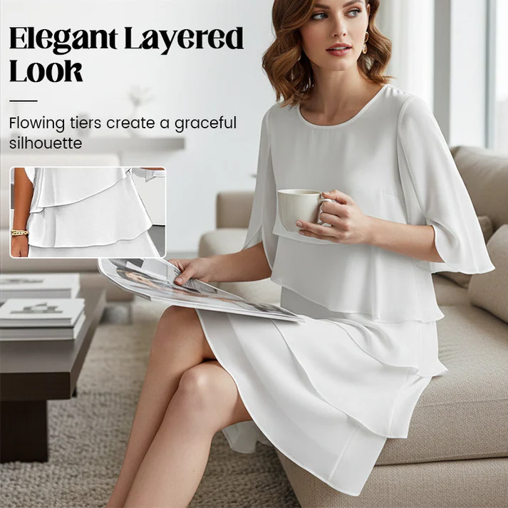 🎁 50% OFF! Women's Elegant Layered Ruffle Sleeve Dress – Effortless Style for Every Occasion 💃 - Image 3