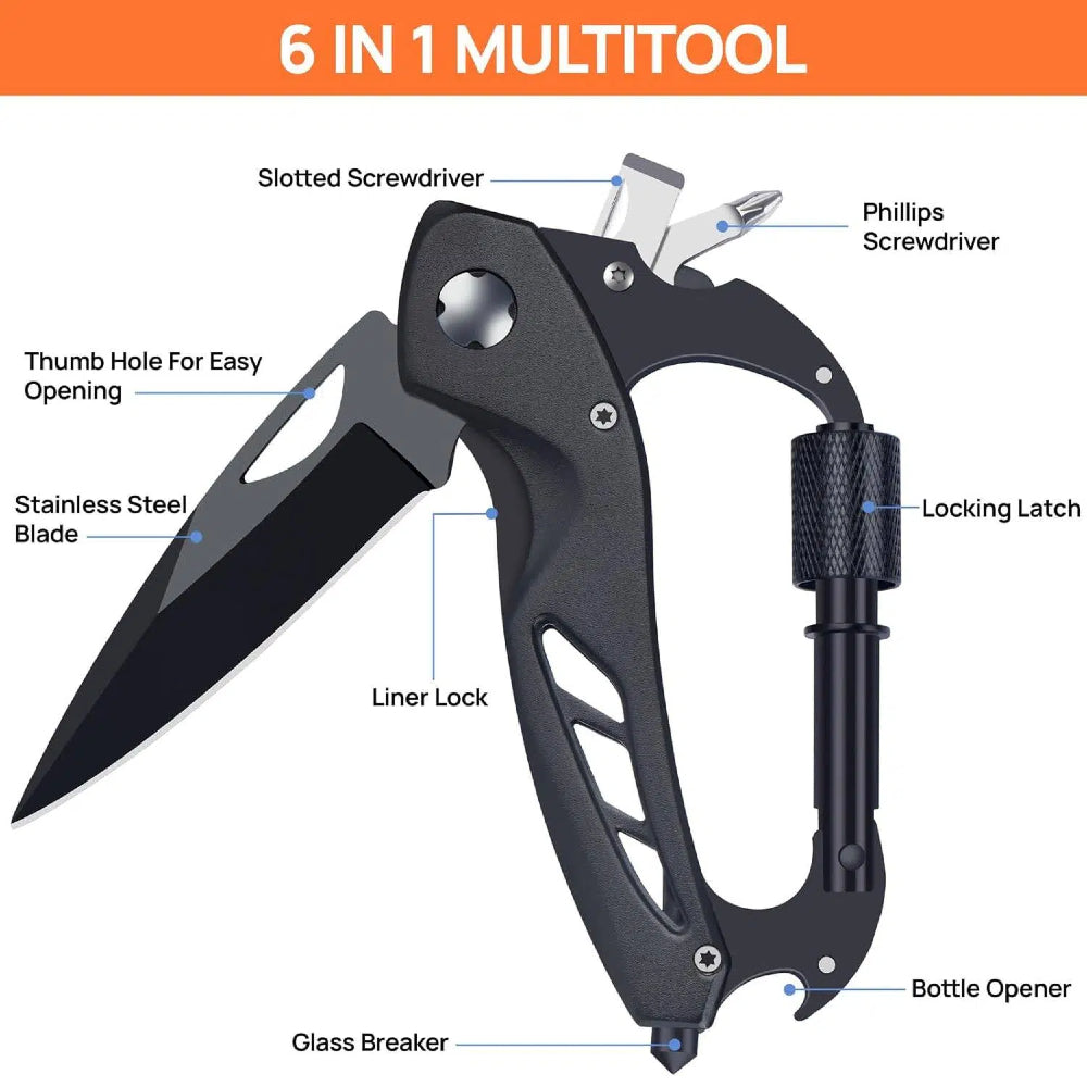 All-in-One Carabiner Multi Tool – Compact EDC Keychain with Knife & Screwdriver - Image 6