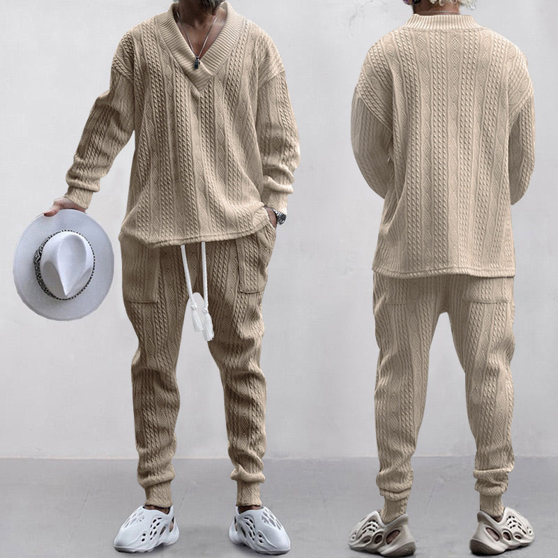 ⏳Time-limited Special⌛Men's 2-Piece V-Neck Baggy Sweatshirt & Joggers Set - Image 9