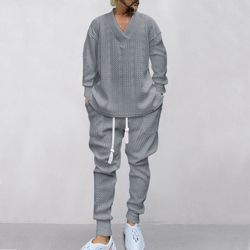 ⏳Time-limited Special⌛Men's 2-Piece V-Neck Baggy Sweatshirt & Joggers Set - Image 5