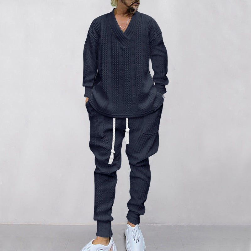 ⏳Time-limited Special⌛Men's 2-Piece V-Neck Baggy Sweatshirt & Joggers Set - Image 7