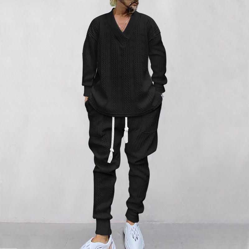 ⏳Time-limited Special⌛Men's 2-Piece V-Neck Baggy Sweatshirt & Joggers Set - Image 8