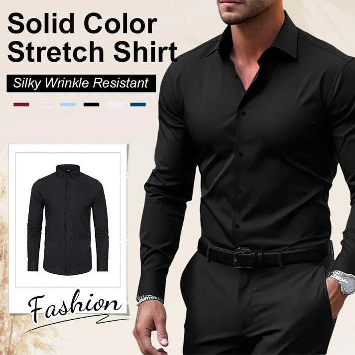 💼Men's Silky Wrinkle Resistant Solid Color Stretch Shirt - Image 2