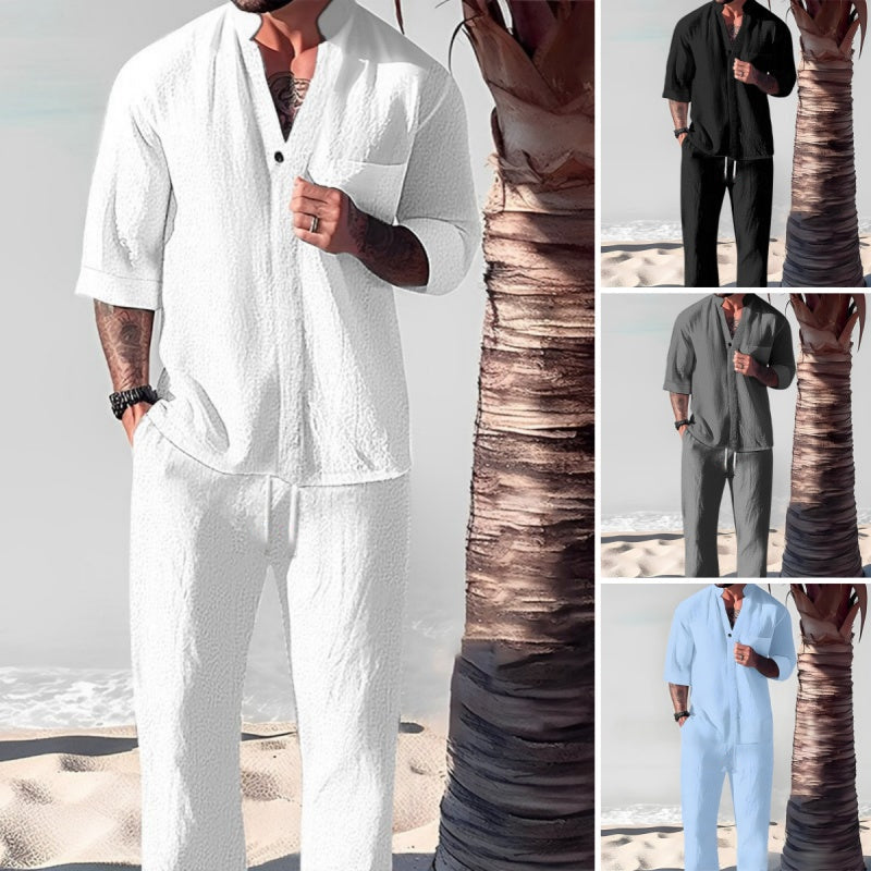Fashionable Men's Two-Piece Set Made From Cotton Linen: Top & Trousers - Image 8