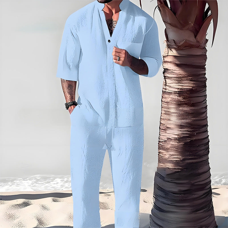 Fashionable Men's Two-Piece Set Made From Cotton Linen: Top & Trousers - Image 5