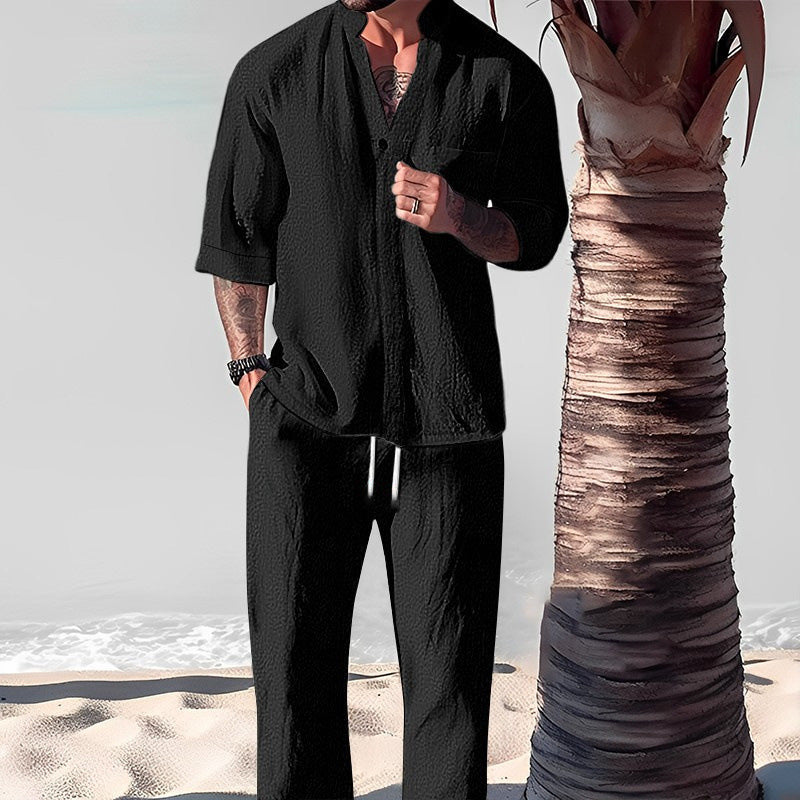 Fashionable Men's Two-Piece Set Made From Cotton Linen: Top & Trousers - Image 4