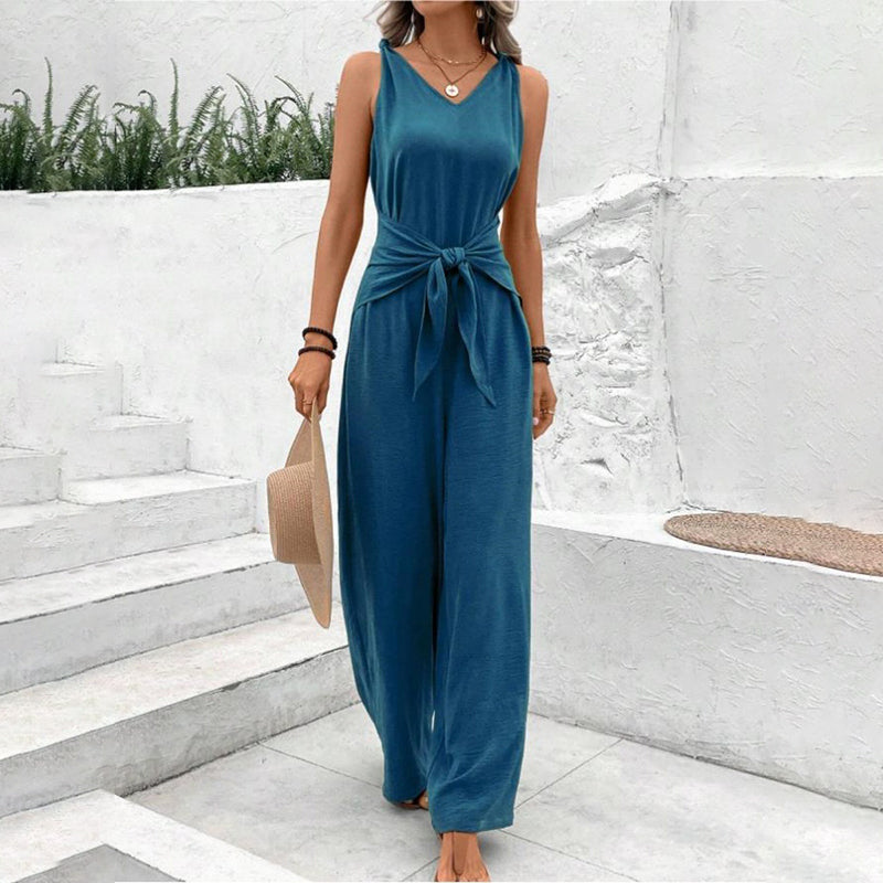 ⏳Time-Limited Special⏰Women's Solid Waist Tie Jumpsuit